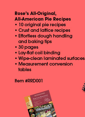 All original, all American pie recipes by Rose Beranbaum. Ten pie recipes plus crust and lattice recipes, dough handling and baking tips for effortless, consistent results. Printed on heavy card stock with a wipe-clean surface.